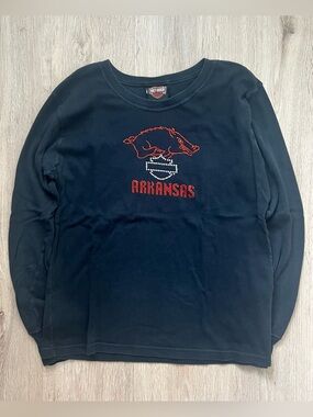 Vintage Y2K Harley-Davidson Arkansas Razorbacks Long Sleeve Shirt Womens Large
